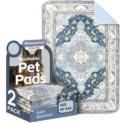 Washable Pee Pads for Dogs 2 Pack Reusable Puppy Training Pads 60"x48" Super Absorbent Waterproof Dog Training Pads, Non-Slip Potty Pads Whelping Pads Litter Mat Pet Supplies - Navy/Mix
