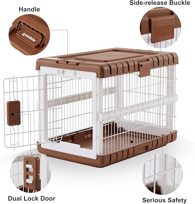 ZOMISIA Collapsible Dog Crate for Dogs - 28" L Heavy Duty Dog Kennel No Tools Required with 4 Sides Steel Foldable Cage for Dogs Indoor, Portable Carrier with 2 Smooth Wheels, Woodgrain