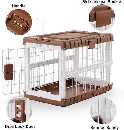 ZOMISIA Collapsible Dog Crate for Dogs - 28" L Heavy Duty Dog Kennel No Tools Required with 4 Sides Steel Foldable Cage for Dogs Indoor, Portable Carrier with 2 Smooth Wheels, Woodgrain