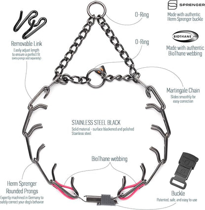 Herm Sprenger Black Stainless Steel Dog Collar with Quick Release ClicLock Buckle O-Ring Biothane Insert Training Collar Made in Germany (Passionfruit Pink, 23in x 3.2mm(Neck Size up to19-20in))