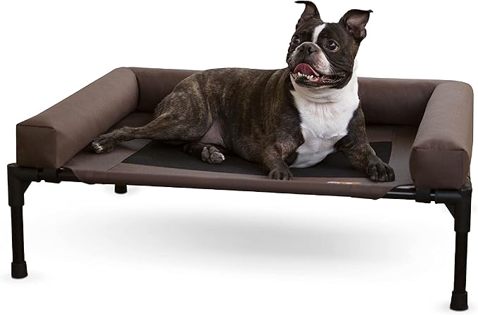 K&H Pet Products Bolster Dog Cot, Cooling Indoor Outdoor Elevated Cot Hammock Dog Bed with Removable Washable Bolsters, Washable Mesh Cover, Raised Metal Frame - Medium 32 X 25in Chocolate