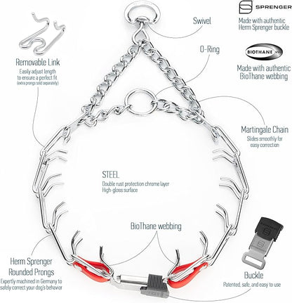 Herm Sprenger Chrome Plated Steel Dog Collar with Quick Release ClicLock Buckle and Biothane Insert Training Collar for Dogs Made in Germany (Cherry Red, 23in x 3.2mm(Neck Size up to19-20in))