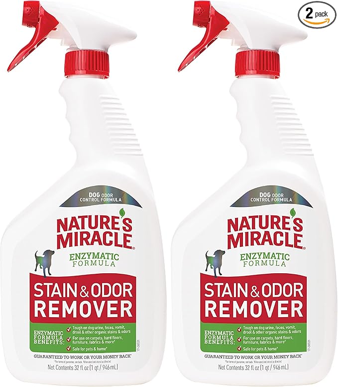 Nature's Miracle Dog Stain and Odor Remover, Everyday Mess Enzymatic Formula, 32 fl oz (Pack of 2)