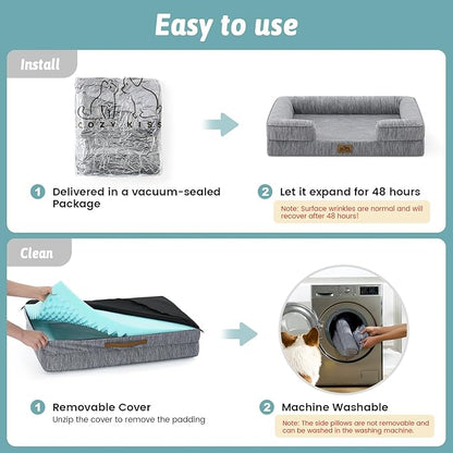 Cooling Dog Bed for Extra Large Dogs, Q-Max >0.4 Summer Cool Orthopedic Foam Pet Sofa Bed with Sides, Bolster Anti-Slip Couch with Washable Removable Cover, XXL 48x35x7.5 inch, Dark Grey
