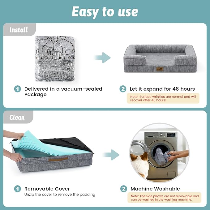 Cooling Dog Bed for Medium Small Size Dogs, Q-Max >0.4 Summer Cool Pet Bed, Orthopedic Dog Sofa with Sides, Bolster Anti-Slip Couch with Washable Removable Cover, M 30x20x6 inch, Dark Grey