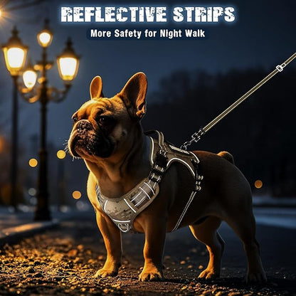 Tactical Dog Harness and Leash Set Small Sized Dog,Heavy Duty No Pull Service Dog Vest and 10 Patches with Dog Seat Belt,Reflective Adjustable Pet Harness for Training Walking Hiking Camo S