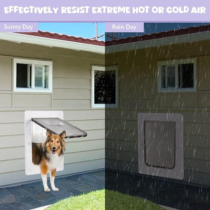 Weatherproof Plastic Dog Door with Secure Locking Panel, Durable White Pet Door 8.5"x11.5" for Large Dogs & Pets, Easy Install for Interior & Exterior Doors, Walls, Screens