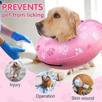 BEAUTYZOO Dog Cone Alternative After Surgery for Large Medium Small Dogs, Soft Inflatable Cone Collar for Dogs Cats, Pet Neck Donut E Collar Dog Recovery Collars to Stop Licking, Paw Pink, L