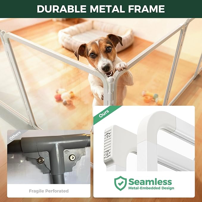 FXW AuraSpace Pro Acrylic Indoor Dog Playpen, Heavy-Duty with Metal Frame, 24" Height 12 Panels for Puppies & Small Dogs, White│Patented