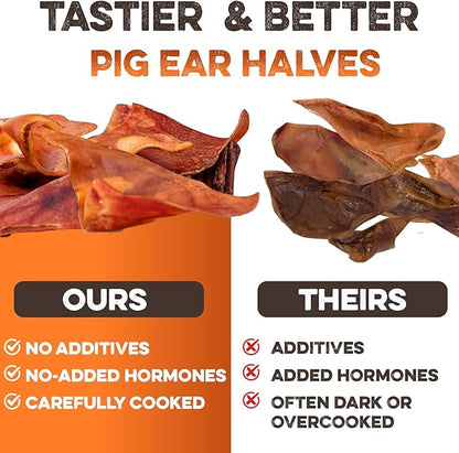 BRUTUS & BARNABY Pig Ear Halves for Dogs, 40 Ct. – All-Natural Single Ingredient Dog Chews, Slow Cooked & Fully Digestible Rawhide Alternative