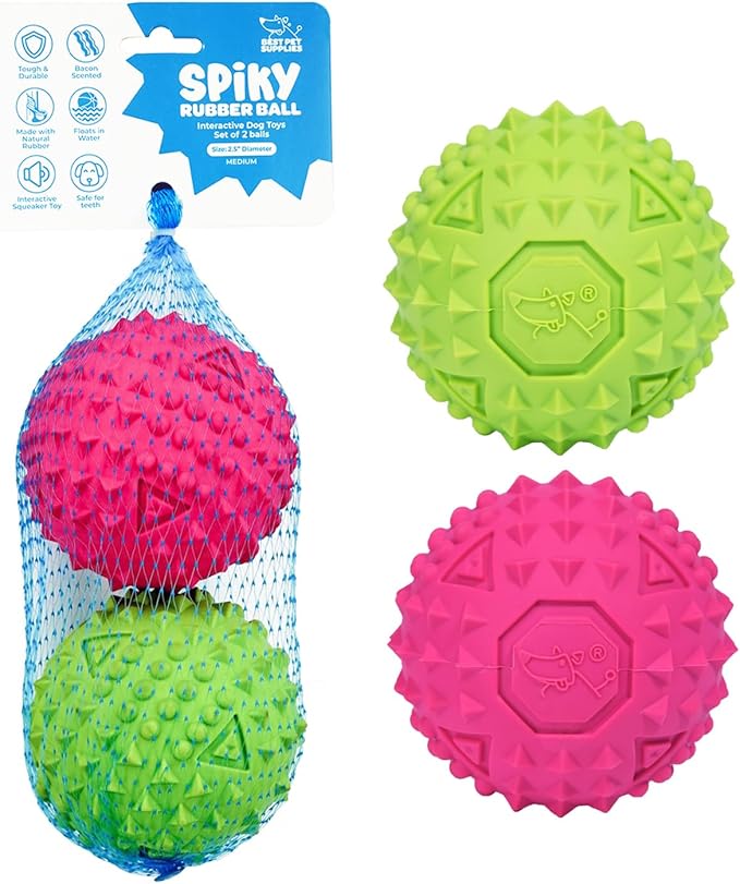 Best Pet Supplies Squeaky Dog Toys with Soft Durable Fabric for Small, Medium and Large Pets Interactive Toy for Indoor Play, Supports Active Biting and Play - Fuchsia, Green (M:2.5")