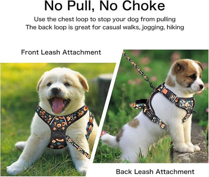 Petmolico No Pull Dog Harness Set with Leash Attachment Easy Control Handle Reflective Harness Vest Small Breed, Puppy Vest and Leash Set with Poop Bag Holder, XS - Sunflower