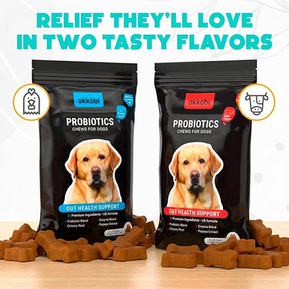 Probiotics for Dogs Chews 60 Pcs - Digestive, Gut Health & Diarrhea Support - Chews for Dogs - US Formula with Probiotics, Enzymes & Natural Ingredients - Chicken