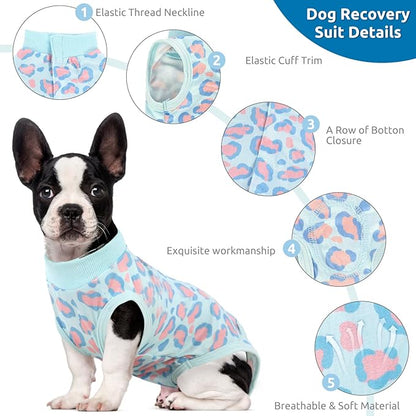 SAWMONG Blue Leopard Dog Recovery Suit (Small, 3-7lb), Breathable Polyester Jumpsuit for Surgery, Spay, Neuter, Wounds, Allergies, Stomach Cold Protection