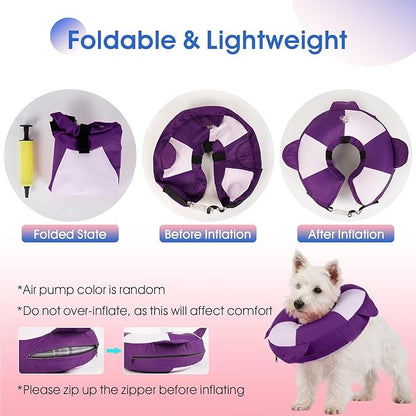Inflatable Dog Cone Collar Alternative After Surgery,Comfortable Anti-Licking & Biting Recovery Donut Collar,Lightweight Waterproof Easy to Clean (Purple,Small)