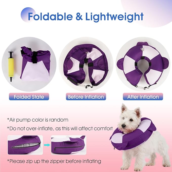 Inflatable Dog Cone for Large Dogs- Lightweight Neck Recovery ECollar,Comfortable Donut E-Collar After Surgery Anti-Licking & Biting,Waterproof Easy to Clean (Purple,XL)