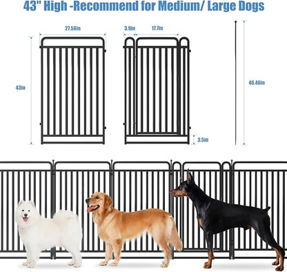 New Thickened Version Dog Playpen, 43 Inch Dog Fences for The Yard, Portable Outdoor Dog Playpen for Large/Medium/Small Dogs, Foldable Metal Dog playpen, with Doors (8 Panels, 43 Inch)