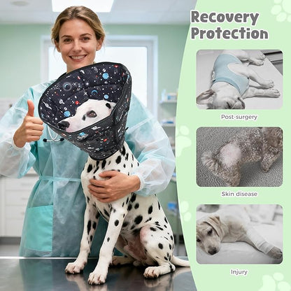 Avont Dog Cone Alternative, Adjustable Soft Comfy Foldable E Cones for Medium Large Dogs After Surgery, Escape-Proof Elizabethan Collar for Surgical Wound Recovery Stop Licking -Star(M)