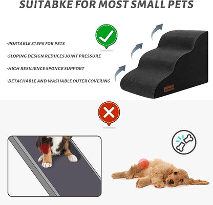 Aodisman 3-Step Dog Ramp and Stairs for Sofa and Chair - Non-Slip Sturdy Pet Steps for Small Dogs and Cats,15.7" H,Black