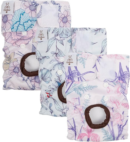 CuteBone Dog Diapers Female Washable Small Medium Large 3 Pack Reusable Doggie Diapers Puppy Period Pants for Doggy Heat Cycle Peeing D36M