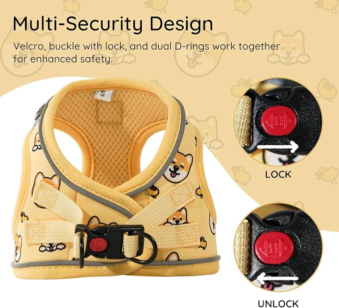 BELLA & PAL Step in Vest Harness for Small and Medium Dogs, No Pull Small Dog Harness with Leash Set, Comfortable Air Mesh Dog Vest Harness with Reflective Strip (Genki Shiba, XXS)