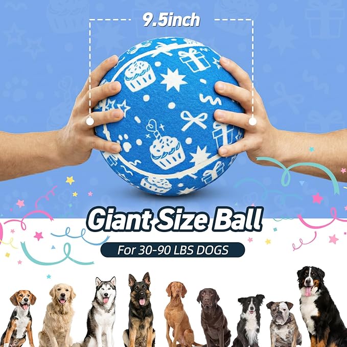QDAN Dog Birthday Gift: Dog Birthday Toy 9.5" Big Giant Tennis Ball for Dogs Outdoor Water Play, Large Tennis Balls for Large Medium Dog, Blue