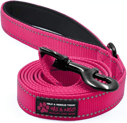 Max and Neo Small Dog Leash - Reflective Nylon, Donates to Dog Rescue (Pink, 4x5/8)