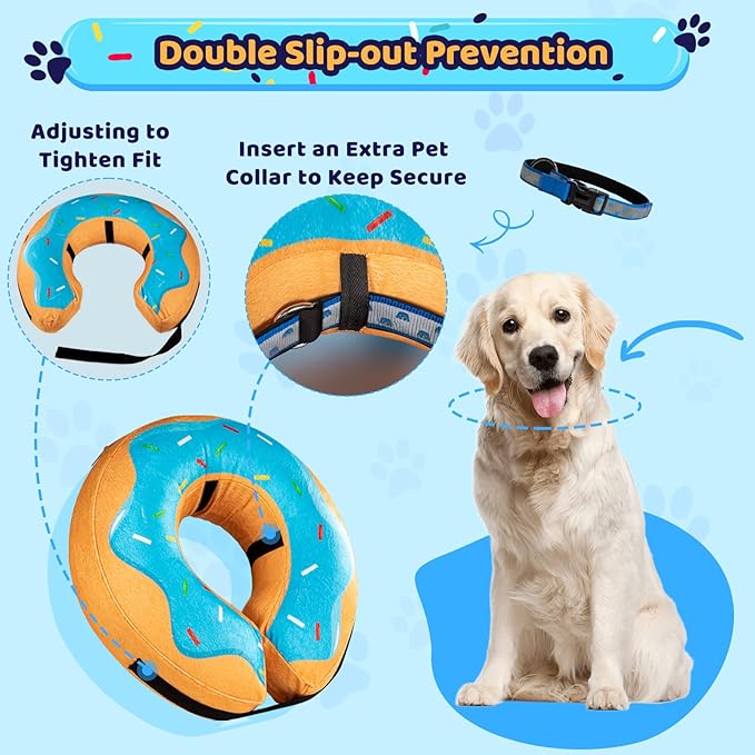 Grand Line Donut Inflatable Collar for Dogs and Cats, Soft Recovery Dog Cone After Surgery, Protective Pet Neck Cone for Small, Medium, Large Dogs, Not Block Vision (Blue, X-Large)
