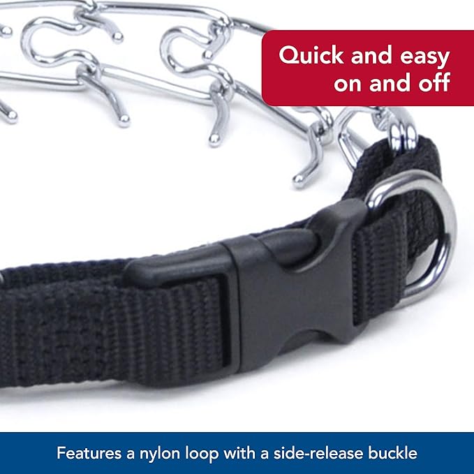 Coastal Pet Titan Easy-On Dog Prong Training Collar with Buckle - Durable Metal Training Collar for Dogs with Side Release Buckle - Black, 3.3 mm x 20".