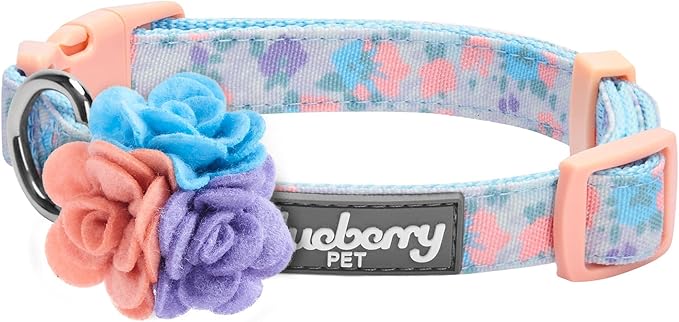 Blueberry Pet Made Well Lovely Floral Print Adjustable Dog Collar in Lavender with Detachable Flower Accessory, X-Small, Neck 7.5"-10"