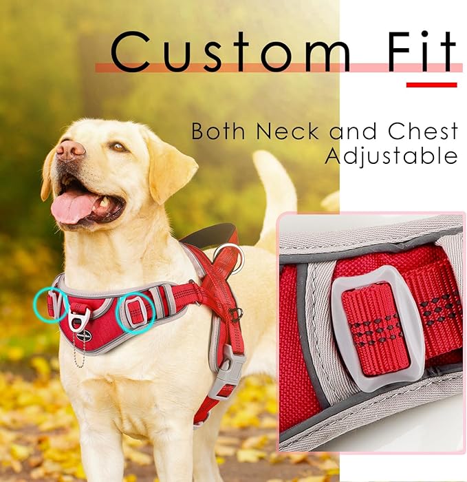 ADVENTUREMORE Dog Harness for Large Dogs No Pull, Sport Dog Halter Harness Reflective Breathable Dog Vest Escape Proof Dog Harness with Easy Control Front Clip Handle for Training Walking XL Red