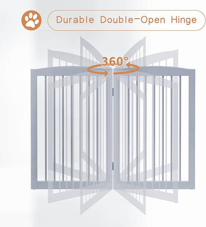 PUPETPO Freestanding Pet Gate for Dogs, Indoor Wooden Foldable Dog Gate for House, Extra Wide, Pet Fence for Stairs, Doorways, Halls, Support Feet Included, 120 Inch Wide, 6 Panels 32",Grey
