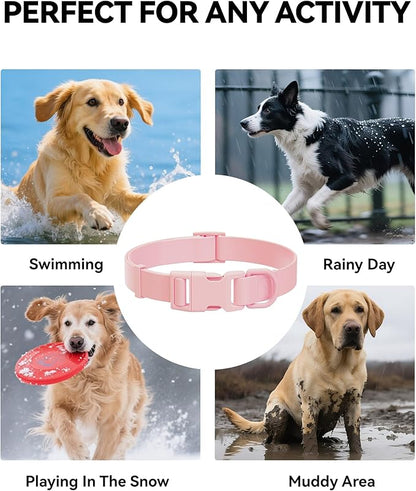 Waterproof Dog Collar, Rubber Adjustable Collars with Quick Release Buckle, Odor-Resistant, Easy to Clean Pet Collars for Small Medium or Large Dogs (Pink, L 15.4-24.8 inch)