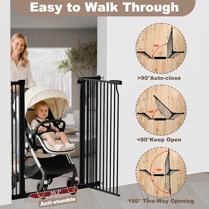 40.55" Extra Tall Dog Gate for Doorways Stairs, 63-65.7 in Extra Wide Baby Gate Walk Thru, Pressure Mounted Tall Pet Gates No Drill, Large Doggie Gates with Door, Auto Close Indoor, Black