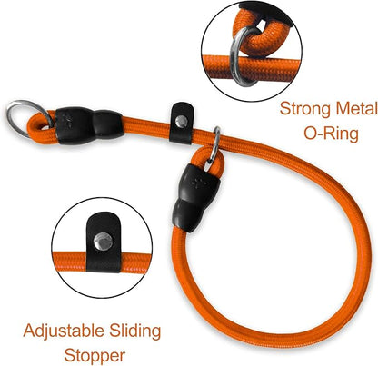 Slip Collar, Dog Choker Collar, Nylon Dog Training Collar with Slidable Stopper No Pull Dog Collars Martingale Collars for Small Medium Large Dogs, Orange, L