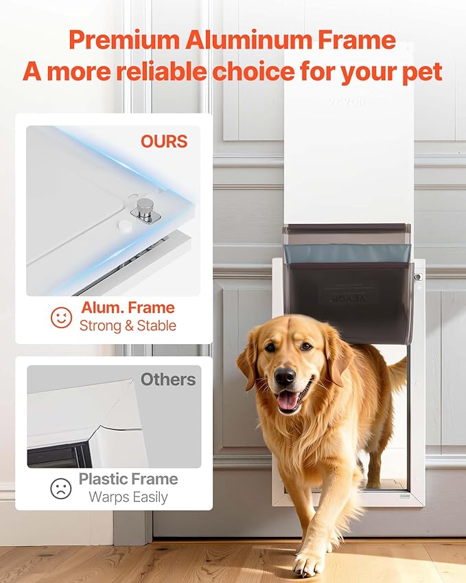 VEVOR Pet Door, X-Large, with Three Magnetic Flaps and Metal Frame, Strong and Weatherproof Dog Door for Interior and Exterior Doors, Easy to Install, Easy in-and-Out Access for Doggies, White