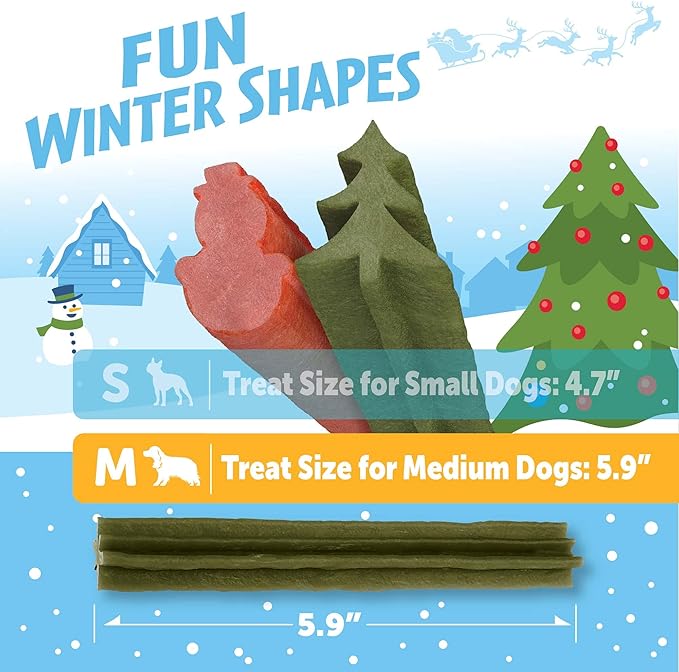 Wellness WHIMZEES Holiday Dog Dental Treat, Christmas Winter Seasonal Gift, Chews, Freshens Breath, Medium Size, 6.3 oz Bag, 6 Count