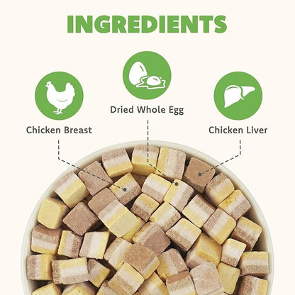 MON2SUN Triple-Layer Freeze Dried Cat & Dog Treats, Chicken, Egg & Chicken Liver Recipe Cube, Grain-Free High Protein Snacks, All Natural Food Topper or Training Rewards, 10.6oz