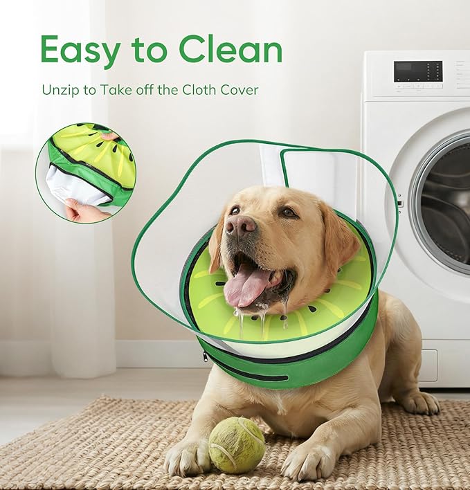 Supet Raised Inflatable Dog Cone After Surgery - Adjustable Recovery Donut Collar with Removable Shield to Stop Licking Wounds & Protect Stitches - Soft Dog Cone Alternative for Large Dogs (Kiwi,XXL)