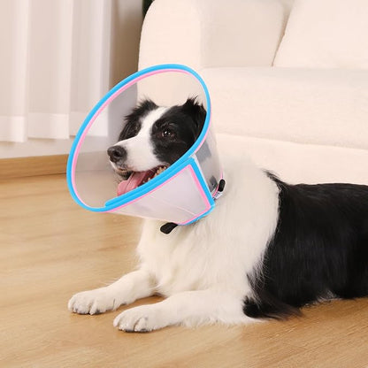 Soft Dog Cone Collar for Dogs After Surgery, Transparent Cone for Dogs to Stop Licking, Breathable Dog Neck Cone for Small Medium Large Dog, Adjustable Elizabethan Pet Recovery Collar (Pink, Size 2)