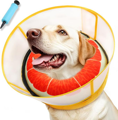 Upgraded Inflatable Dog Cone Collar with Transparent Anti-Licking Shield, Adjustable Elizabethan Collar for Medium Large Dogs, 2-in-1 Design with Detachable Shield and Soft Padding (M, Grapefruit)
