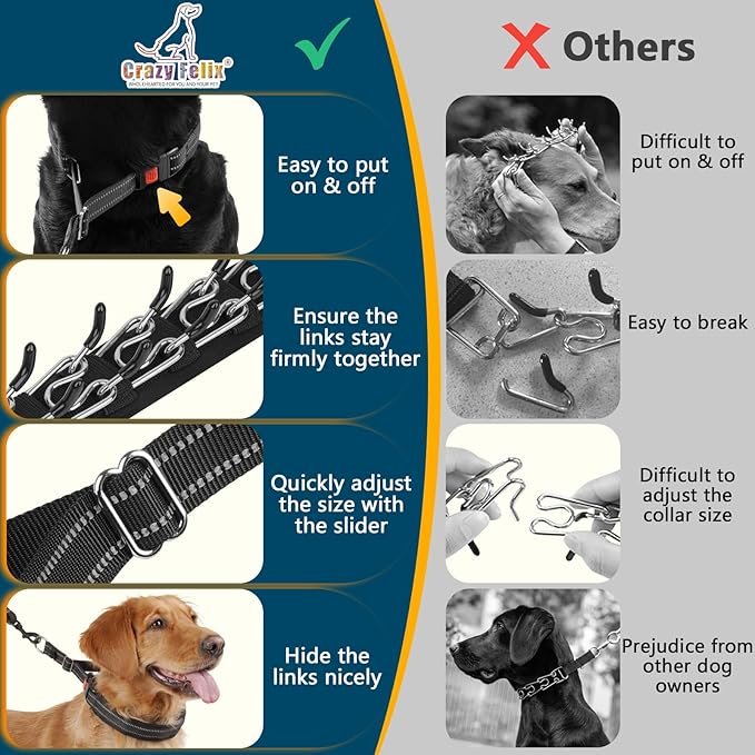 Crazy Felix No Pull Martingale Collar for Large Medium Small Dog Pitbull German Shepherd Doberman, Dog Collar Anti Pull with Buckle for Training Walking (Black, XXL-Neck 22-24.75", 1.5" Wide)