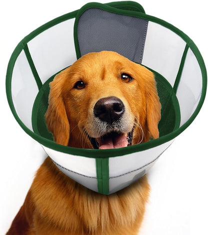 WinWeal Soft Dog Cone Collar for Dogs After Surgery, Transparent Breathable Pet Recovery Collar for Large Medium Dogs, Adjustable Dog Cone Collar, Elizabethan Collar (M, Dark Green)