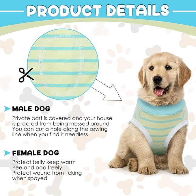 Dog Recovery Suit, Puppy Surgical Pajamas Bodysuit for Dogs Cats After Spay Neuter Surgery Abdominal Wound Bandages, Striped Onesie Pant for Shedding Skin Disease, Anti-Licking Cone Alternative XXL