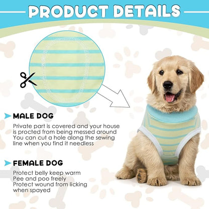 Dog Recovery Suit, Puppy Surgical Pajamas Bodysuit for Dogs Cats After Spay Neuter Surgery Abdominal Wound Bandages, Striped Onesie Pant for Shedding Skin Disease, Anti-Licking Cone Alternative XXL