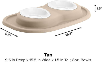 WeatherTech Double Low Pet Feeding System w/Plastic Dog/Cat Bowls - 8 oz (1 Cup) Tan (PDL0801TN)