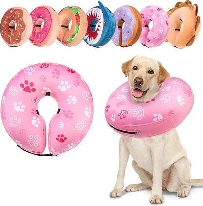 BEAUTYZOO Dog Cone Alternative After Surgery for Large Medium Small Dogs, Soft Inflatable Cone Collar for Dogs Cats, Pet Neck Donut E Collar Dog Recovery Collars to Stop Licking, Paw Pink, M