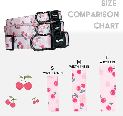 QQPETS Adjustable Soft Dog Collar: Print Flower Pink Multicolor Cute Patterns for XS Small Medium Large Pet Girl Boy Puppy Walking Running Training (M, Sakura Pink)