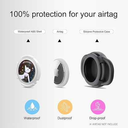 Waterproof Airtag Dog Collar Holder, Silicone & ABS Airtag Holder for Dog & Cat Collars, Ultra-Durable, Lightweight and Protective Airtag Case (Black&Rose-1, Small)