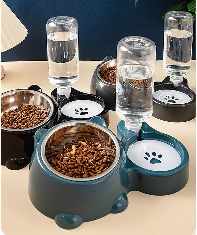 Compact Dog Feeding Station Automatic Water Bottle Removable Stainless Steel Dish Spill Design Double Dog Bowls with Water Bottle